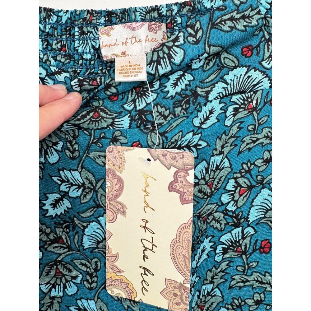 Wide-Leg Floral Pants By Band Of The Free - Deep Teal Aqua - Picture 7 of 9